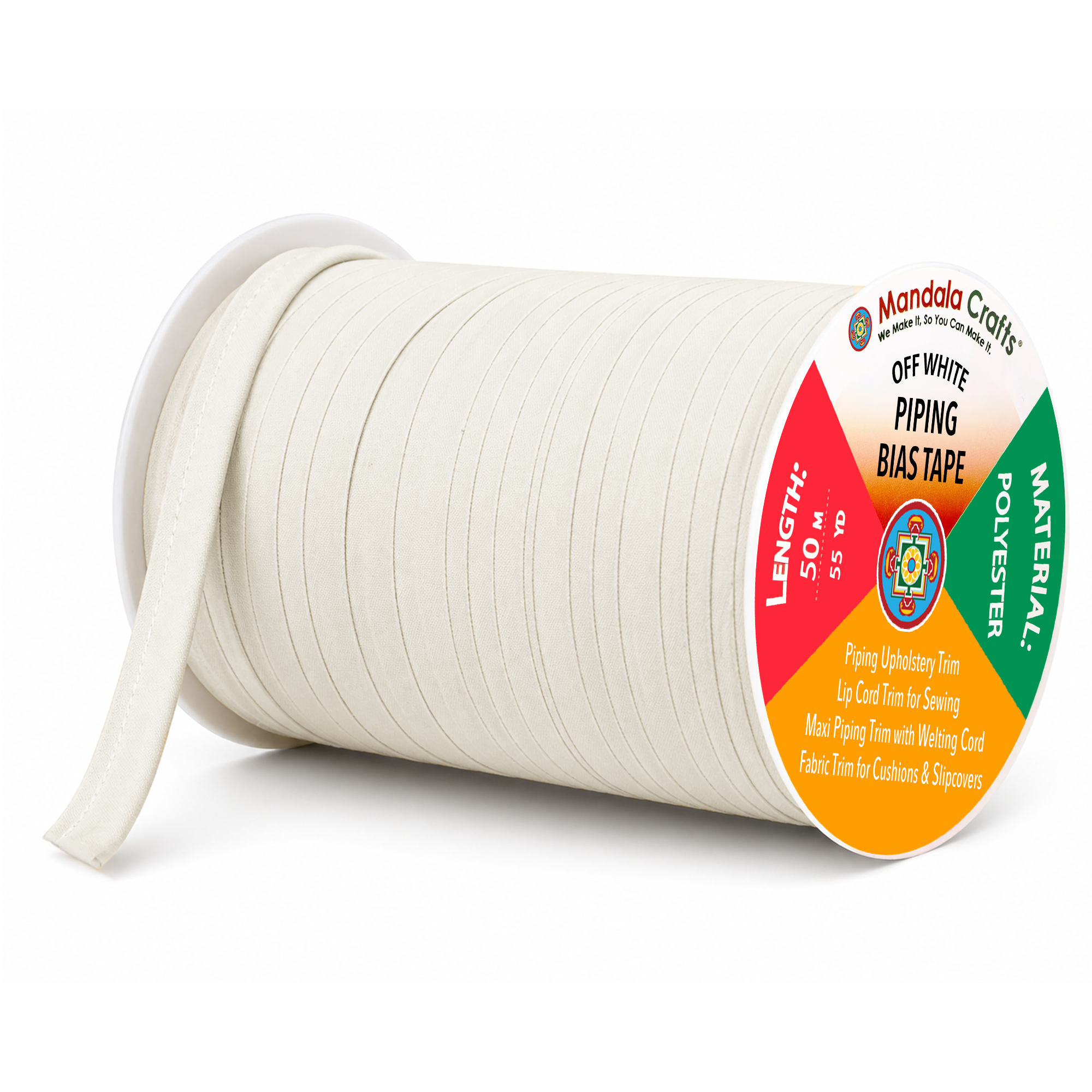 55 Yards Maxi Piping Trim with Welting Cord - 1/2 Inch Maxi Piping Bias Tape for Sewing - Lip Cord Trim by The Yard for Upholstery Trimming