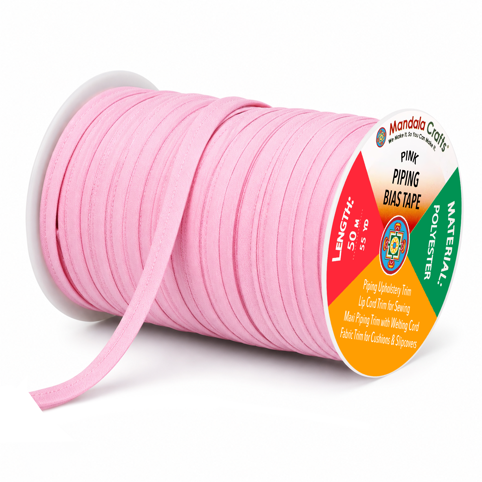 55 Yards Maxi Piping Trim with Welting Cord - 1/2 Inch Maxi Piping Bias Tape for Sewing - Lip Cord Trim by The Yard for Upholstery Trimming