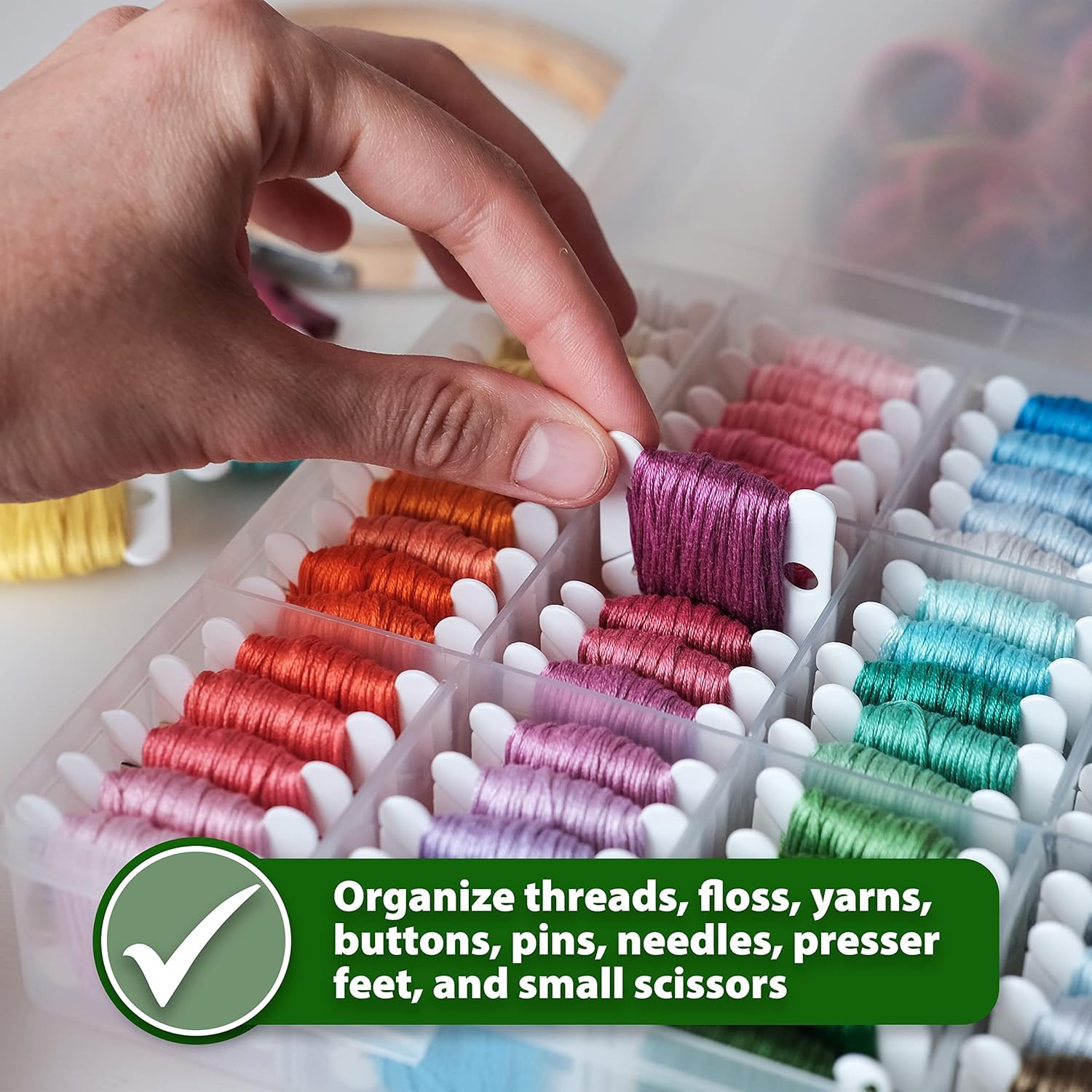 Plastic Embroidery Floss Organizer Box with Dividers Bobbin Winder 100 Floss Bobbins 398 Stickers for Embroidery Thread Storage - Cross Stitch Organizer for Floss Storage