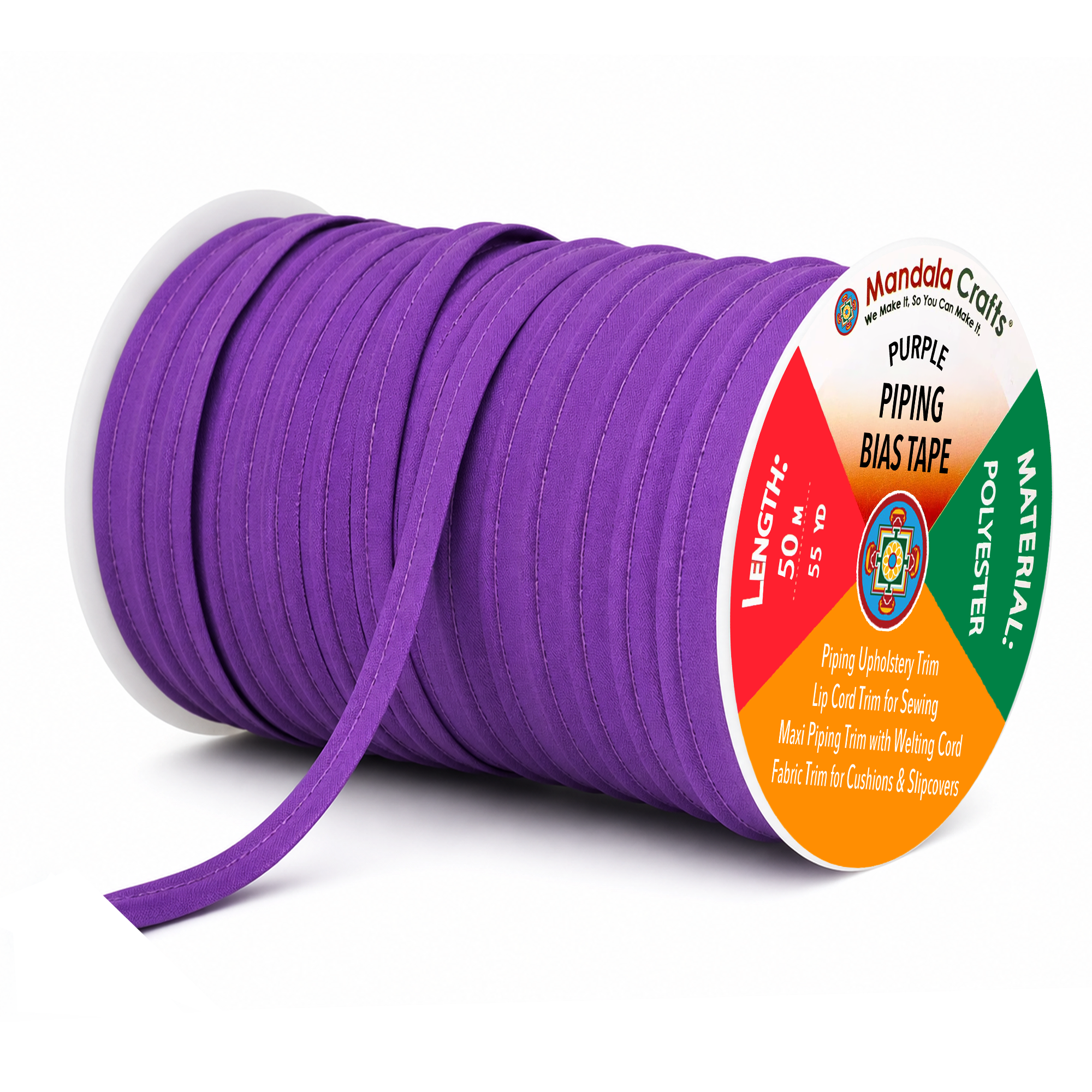 55 Yards Maxi Piping Trim with Welting Cord - 1/2 Inch Maxi Piping Bias Tape for Sewing - Lip Cord Trim by The Yard for Upholstery Trimming