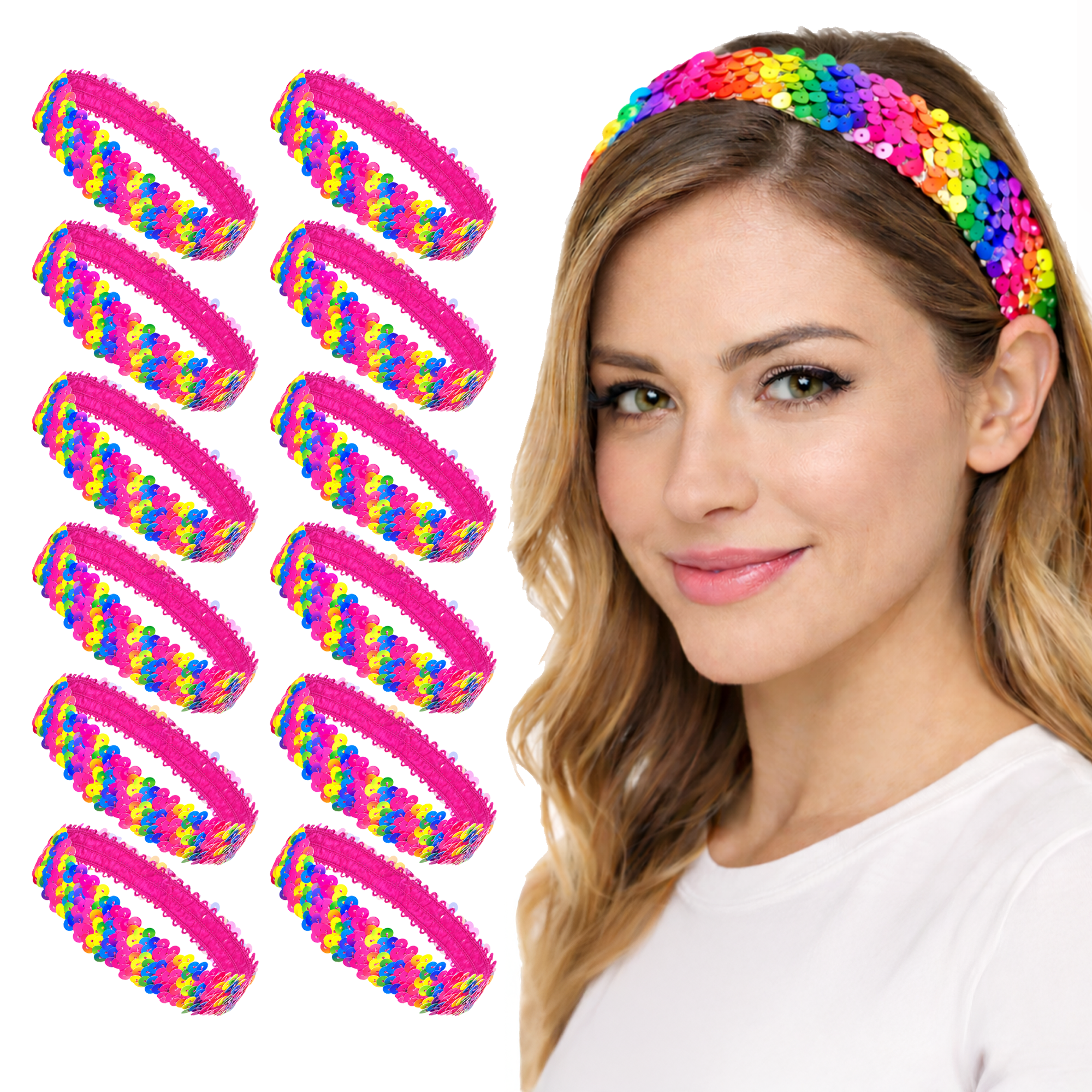 Mandala Crafts Stretch Elastic Sequin Headband, Sparkle Glitter Fashion Head Band 12 Pack Set for Sports, Dance, Party, Women, Girls, Babies