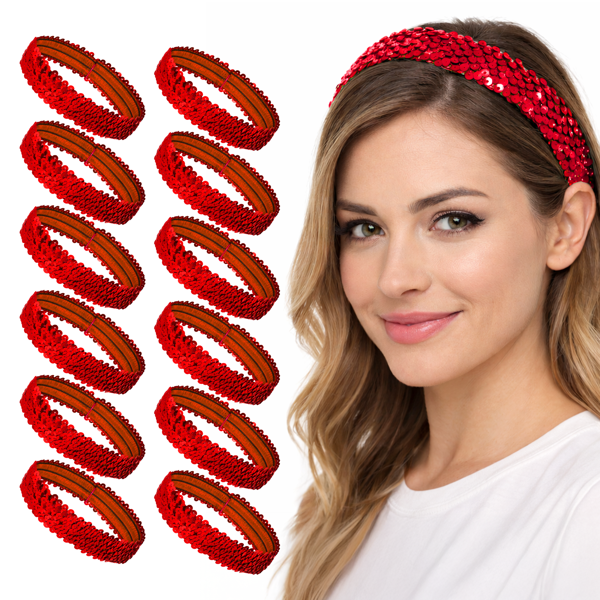Mandala Crafts Stretch Elastic Sequin Headband, Sparkle Glitter Fashion Head Band 12 Pack Set for Sports, Dance, Party, Women, Girls, Babies
