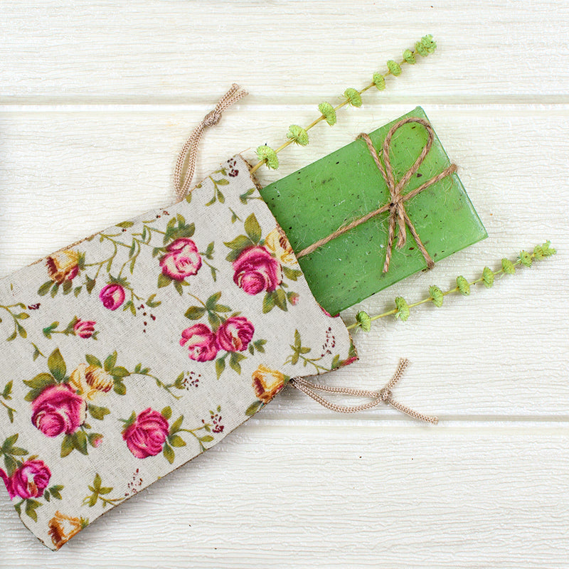Mandala Crafts Rose Burlap Drawstring Bags - Floral Gift Bags