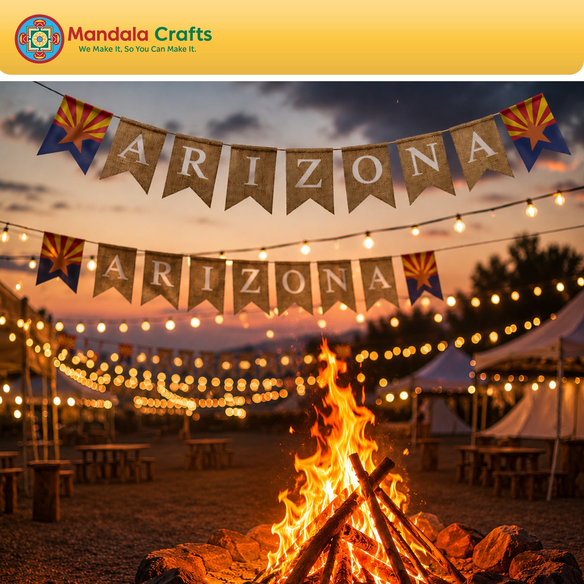 Mandala Crafts Burlap Banner, Rustic State Flag Pennant Decorations, Jute Garland Sign for Western Party, Classroom & Fireplace Mantel Décor