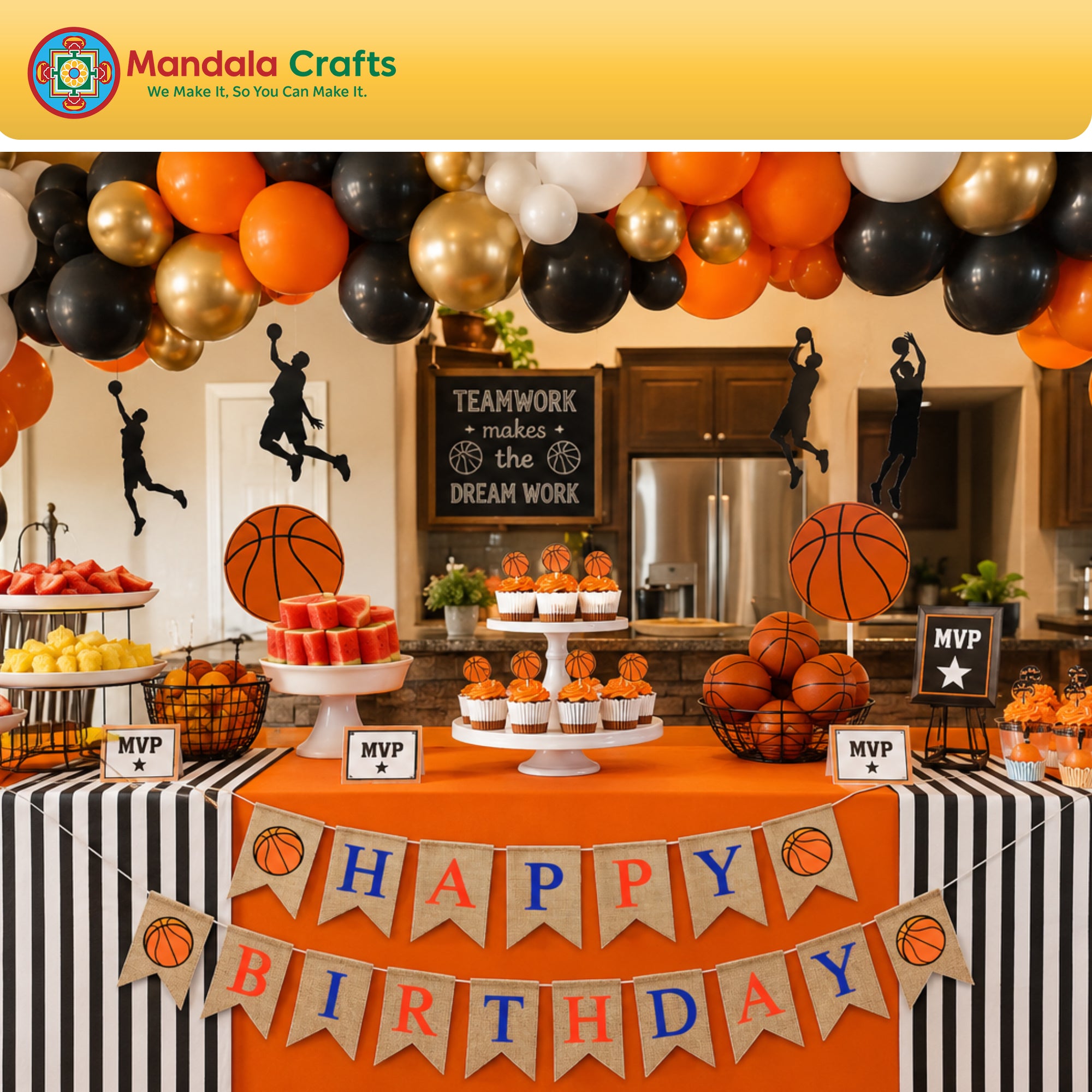 Mandala Crafts Burlap Happy Birthday Banner, Rustic Party Decorations, Jute Sports Theme Birthday Garland Sign for Home, Wall, Mantel & Photo Backdrop
