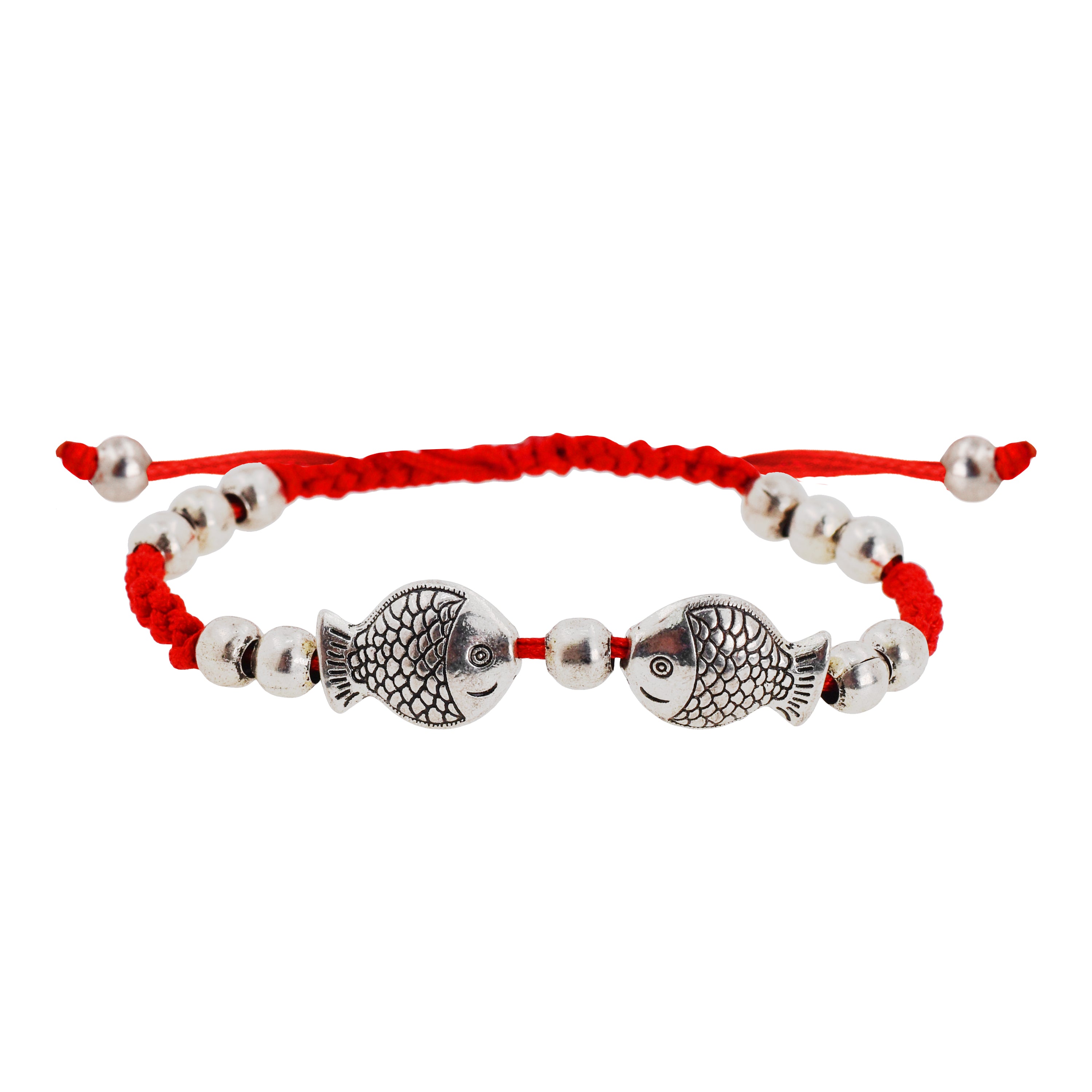 Silver Tone Twin Fish Kabbalah Red String Bracelet Protection Against Evil Eye - Red Bracelet for Protection Good Luck - Red Protection Bracelet for Men Women