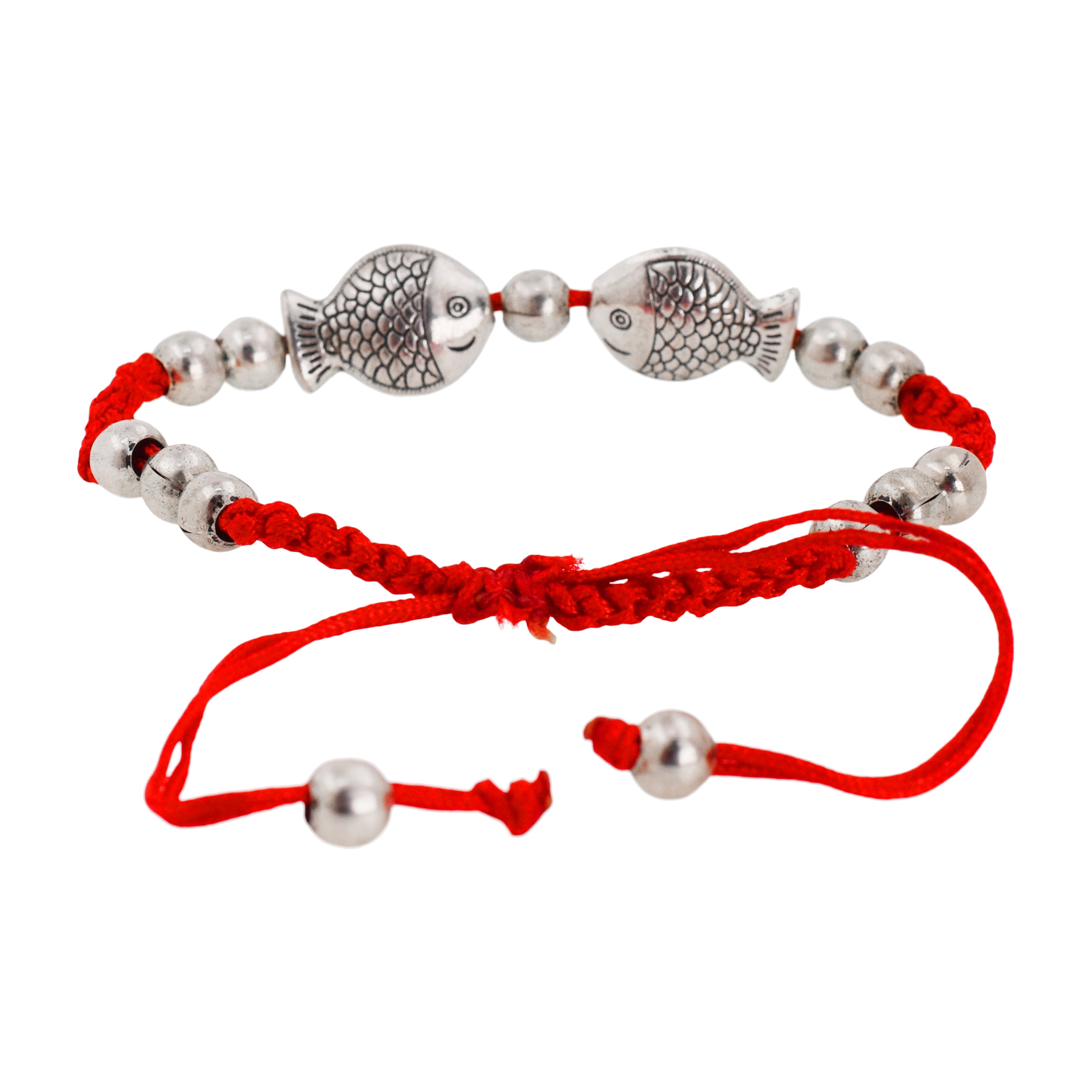 Silver Tone Twin Fish Kabbalah Red String Bracelet Protection Against Evil Eye - Red Bracelet for Protection Good Luck - Red Protection Bracelet for Men Women