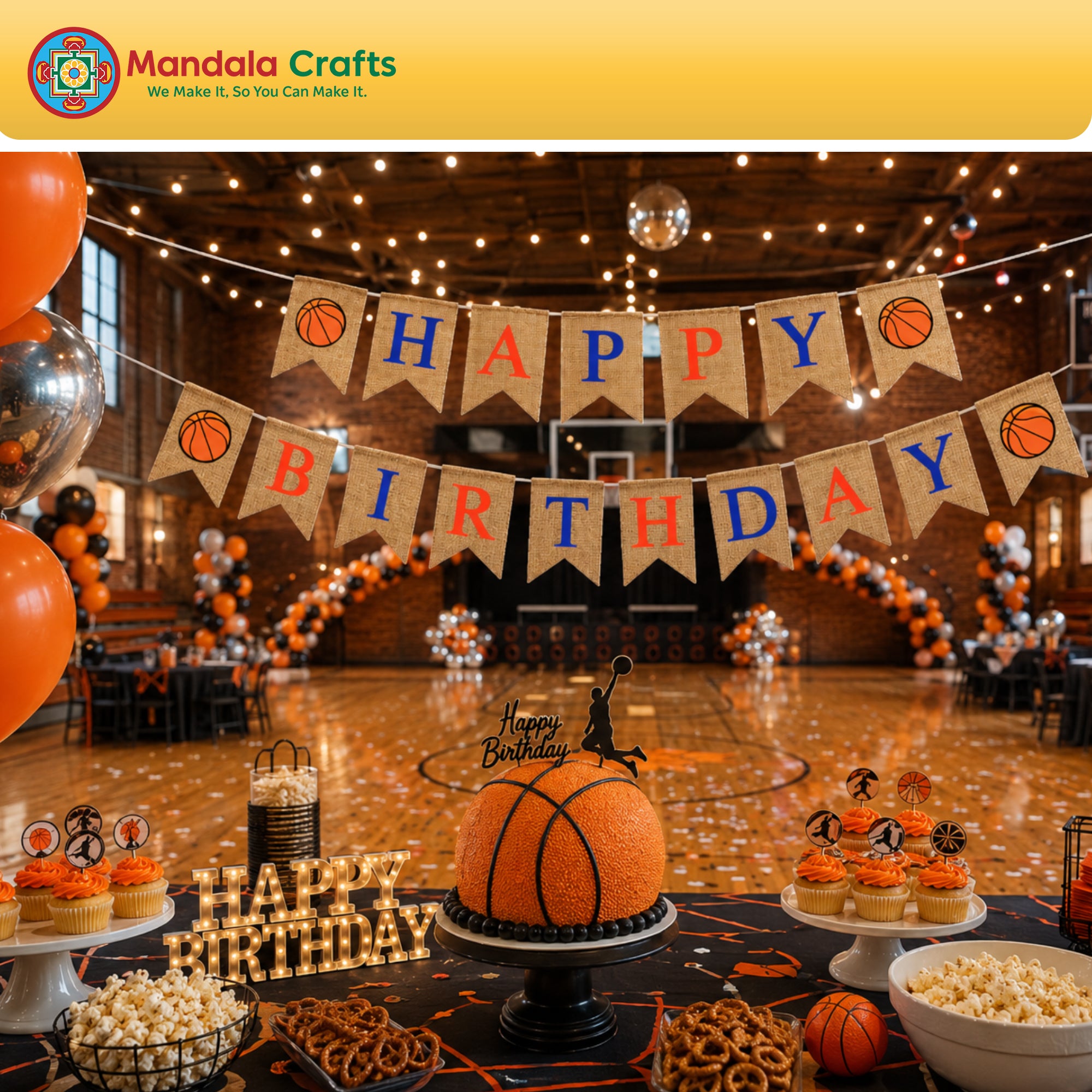 Mandala Crafts Burlap Happy Birthday Banner, Rustic Party Decorations, Jute Sports Theme Birthday Garland Sign for Home, Wall, Mantel & Photo Backdrop