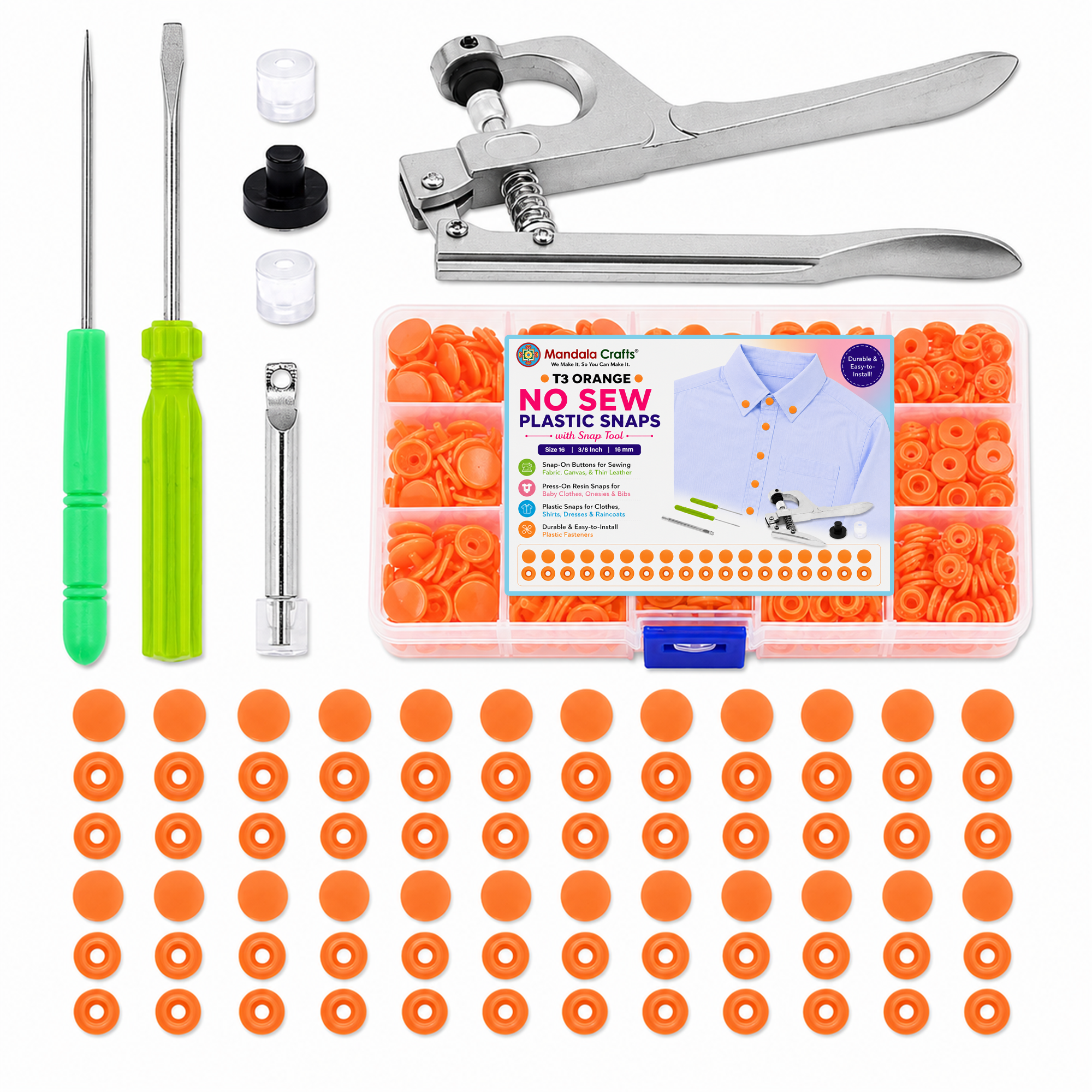 Mandala Crafts Plastic Snaps for Clothing - No-Sew Plastic Snap Buttons - Snap Button Kit - Snap Fastener Kit with Tools for Fabric Sewing Clothes