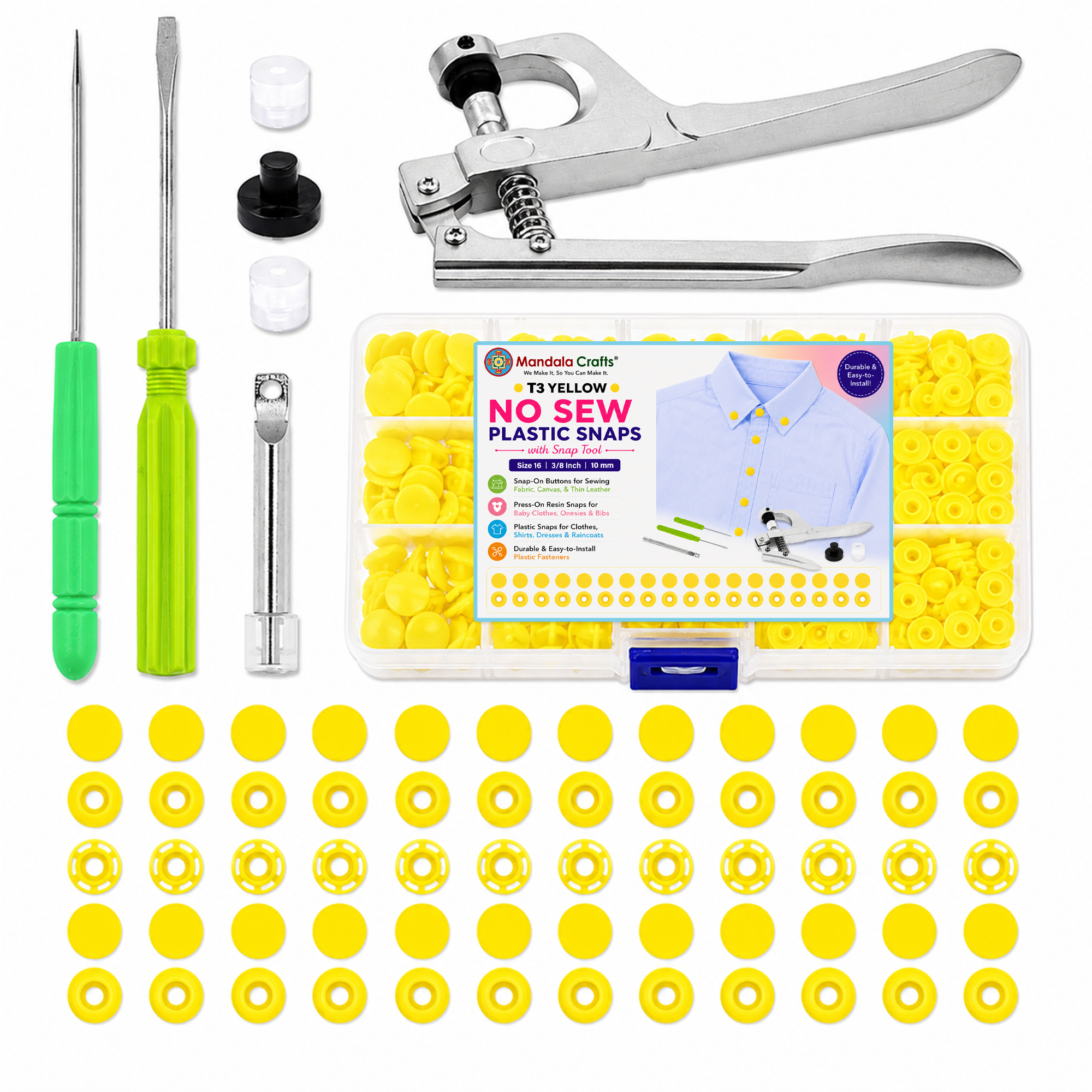 Mandala Crafts Plastic Snaps for Clothing - No-Sew Plastic Snap Buttons - Snap Button Kit - Snap Fastener Kit with Tools for Fabric Sewing Clothes