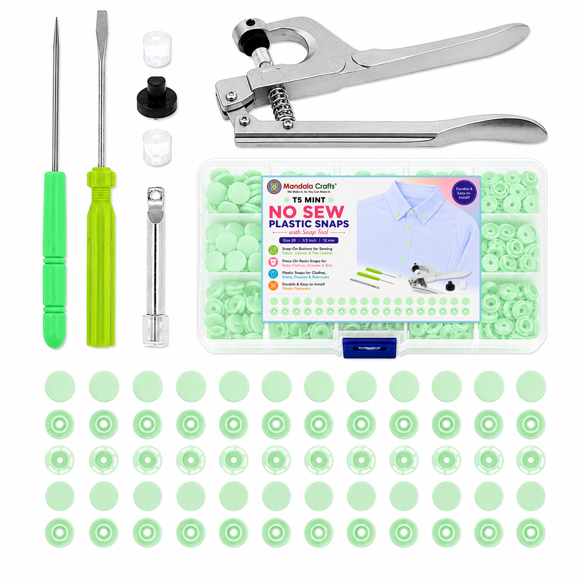 Mandala Crafts Plastic Snaps for Clothing - No-Sew Plastic Snap Buttons - Snap Button Kit - Snap Fastener Kit with Tools for Fabric Sewing Clothes