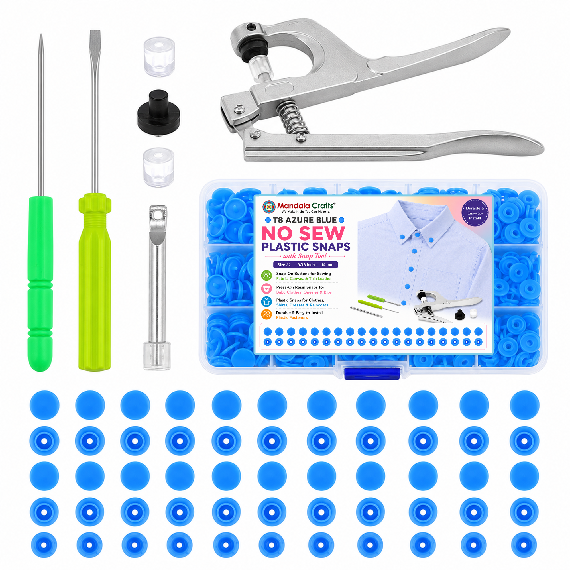 Mandala Crafts Plastic Snaps for Clothing - No-Sew Plastic Snap Buttons - Snap Button Kit - Snap Fastener Kit with Tools for Fabric Sewing Clothes