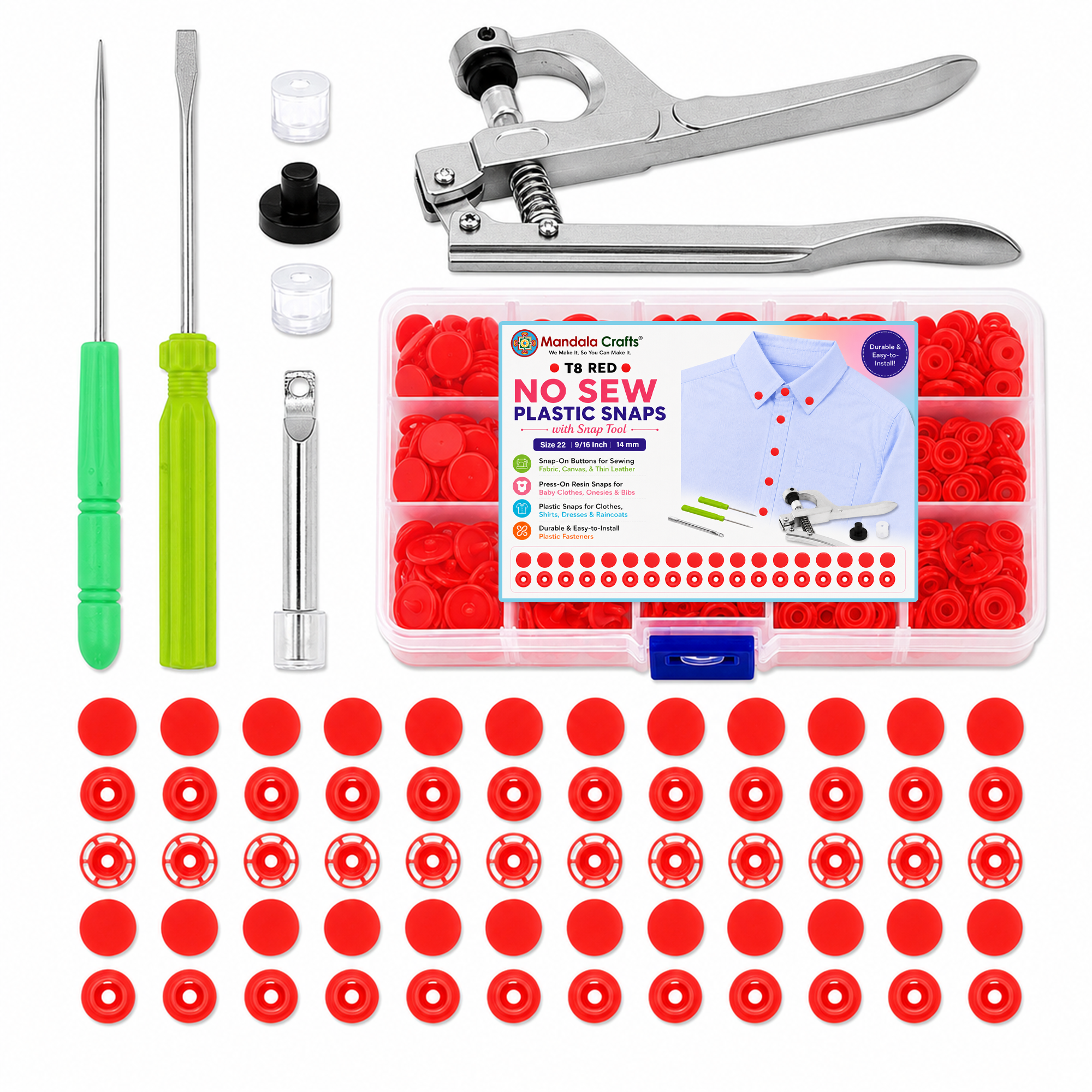 Mandala Crafts Plastic Snaps for Clothing - No-Sew Plastic Snap Buttons - Snap Button Kit - Snap Fastener Kit with Tools for Fabric Sewing Clothes