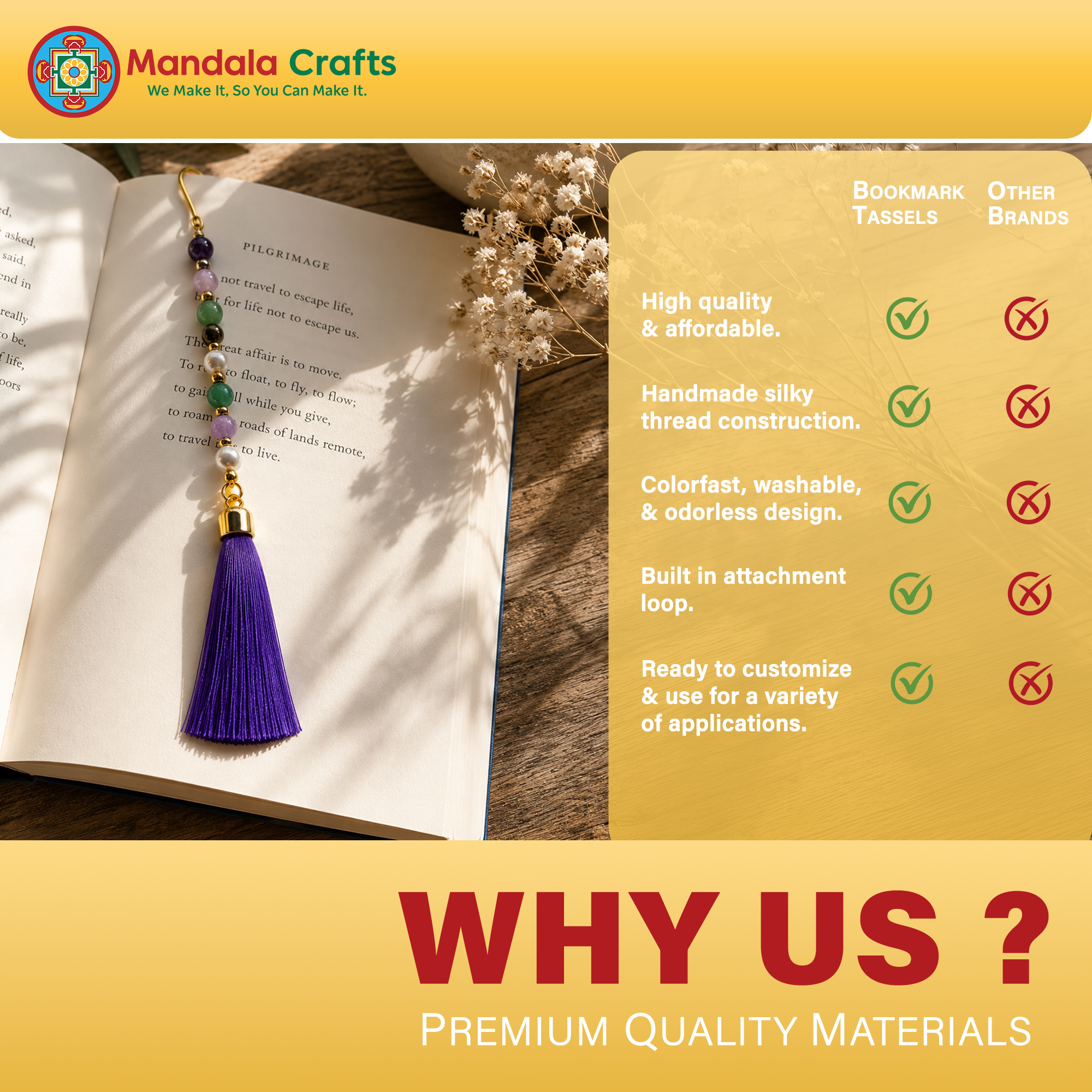 Mandala Crafts Bookmark Tassels for Crafts - Mini Tassels for Bookmarks Jewelry Making Graduation - 5 Inch Pack of 100 Small Floss Sewing Tassels
