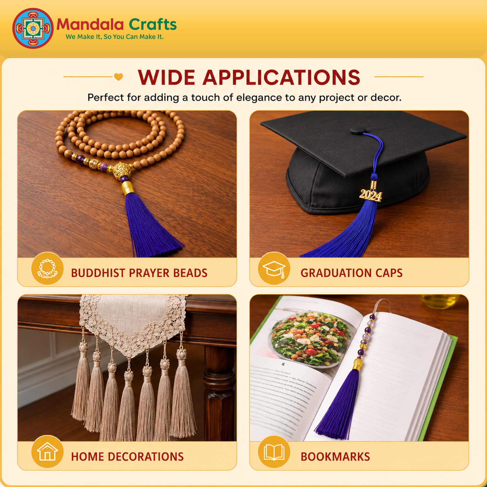 Mandala Crafts Bookmark Tassels for Crafts - Mini Tassels for Bookmarks Jewelry Making Graduation - 5 Inch Pack of 100 Small Floss Sewing Tassels