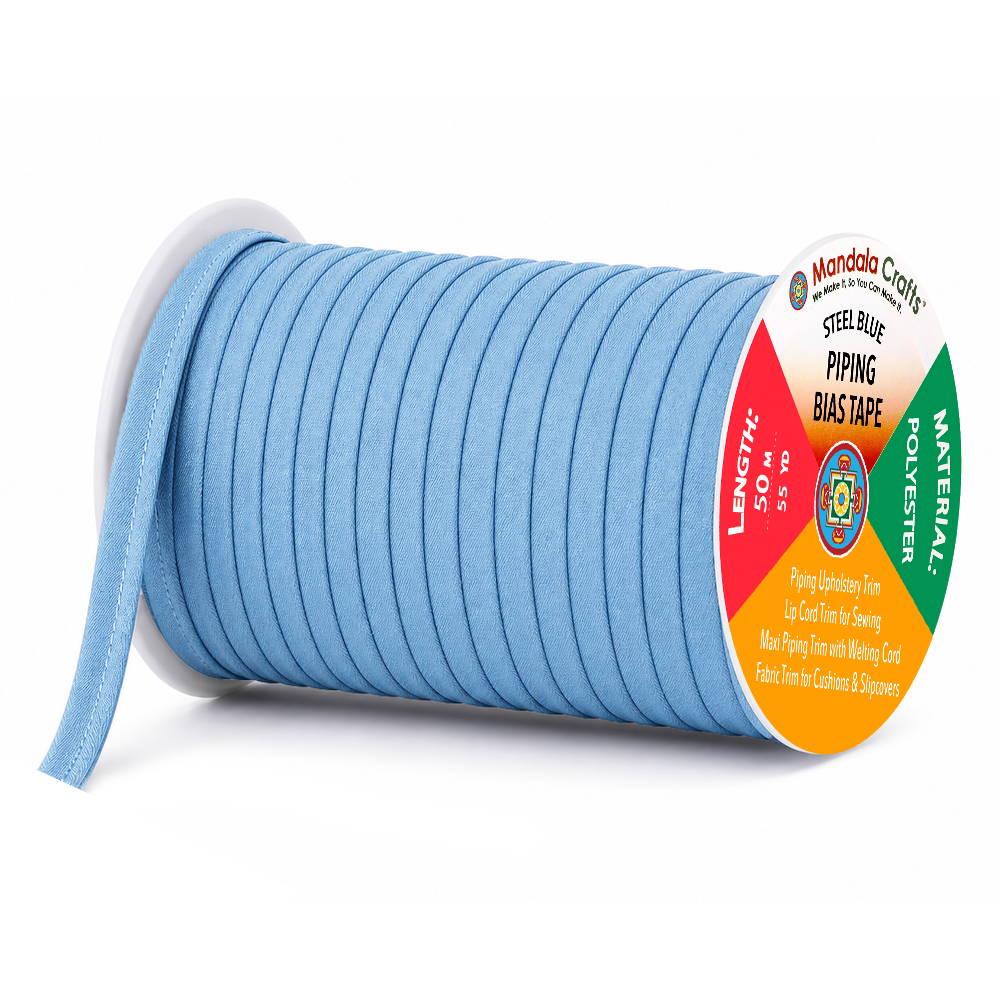 55 Yards Maxi Piping Trim with Welting Cord - 1/2 Inch Maxi Piping Bias Tape for Sewing - Lip Cord Trim by The Yard for Upholstery Trimming