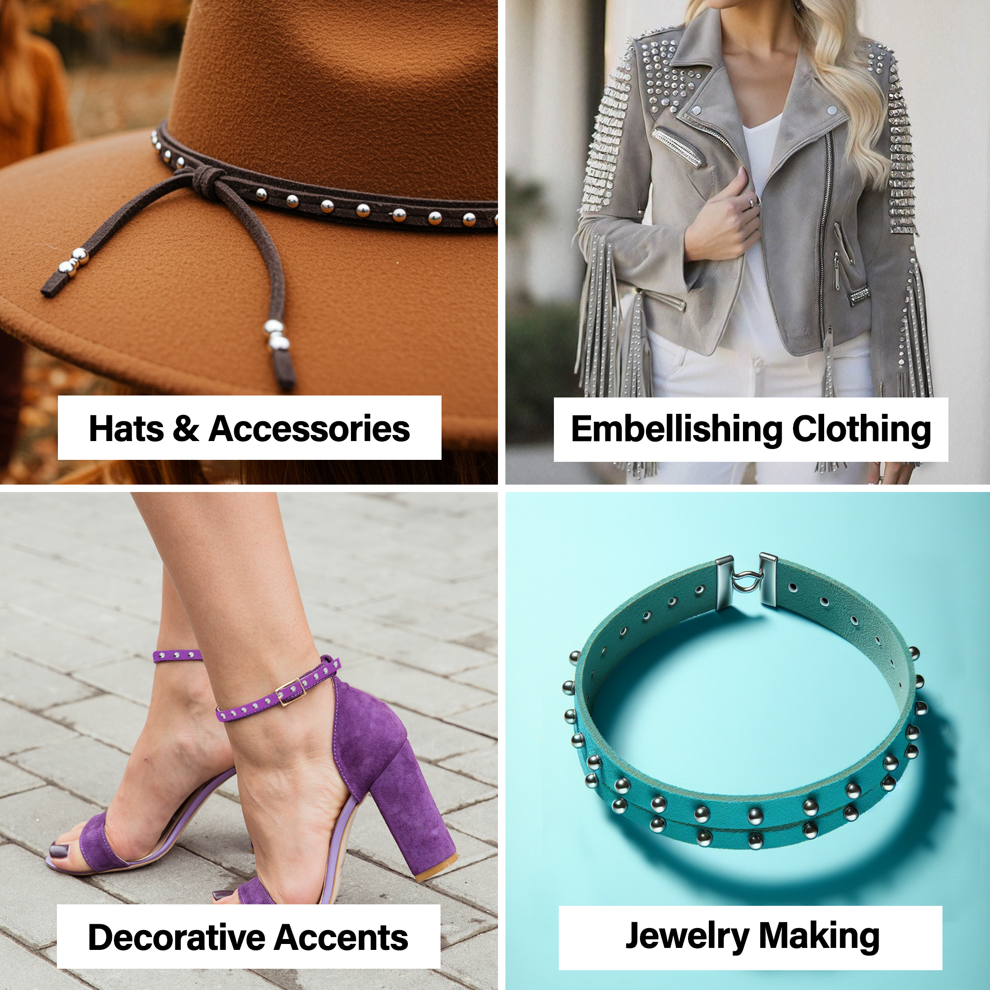 Studded Faux Suede Cord Rope for Jewelry Making - 20 Yards Faux Leather Ribbon - Flat Micro Fiber Leather String Faux Leather Lace with Rivets