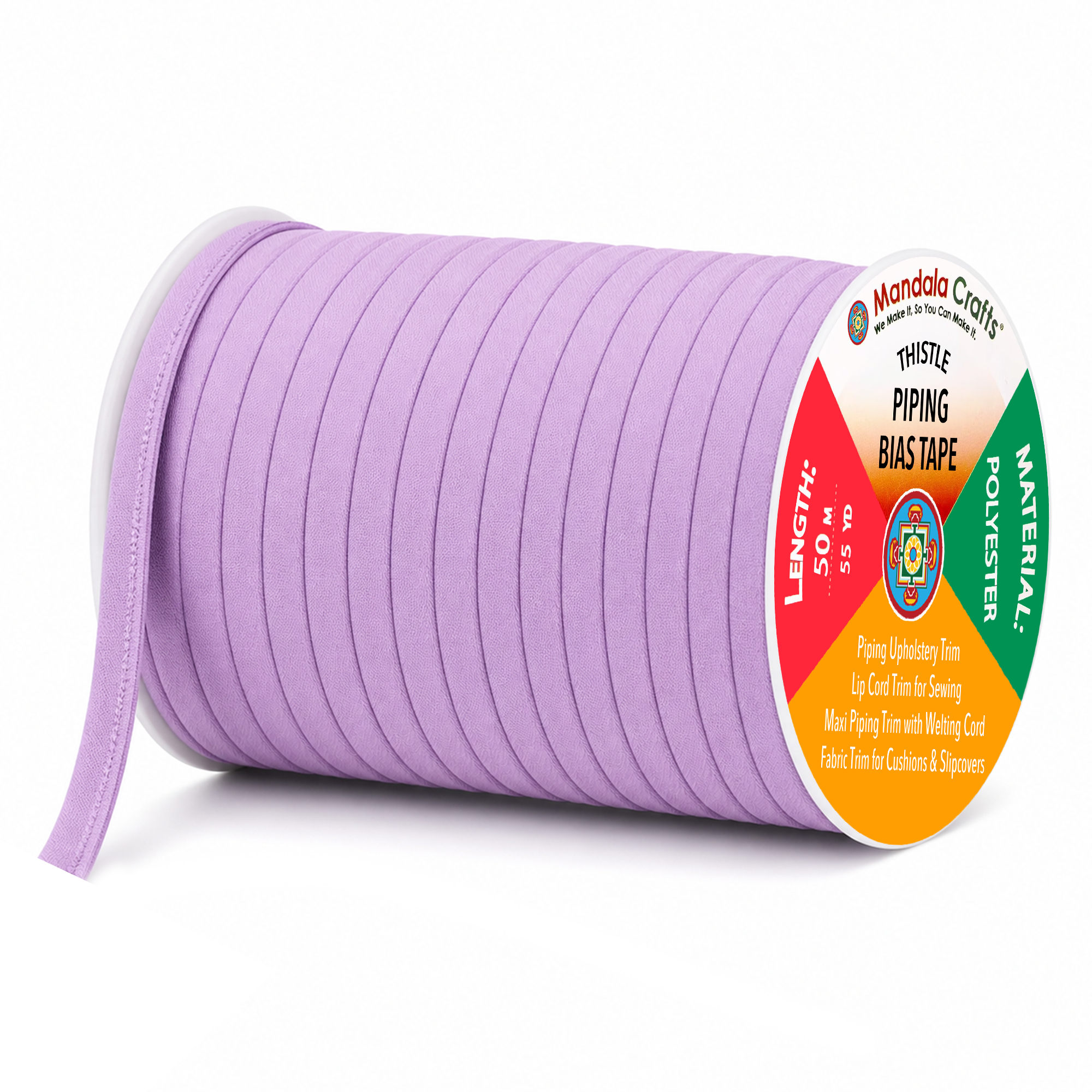 55 Yards Maxi Piping Trim with Welting Cord - 1/2 Inch Maxi Piping Bias Tape for Sewing - Lip Cord Trim by The Yard for Upholstery Trimming