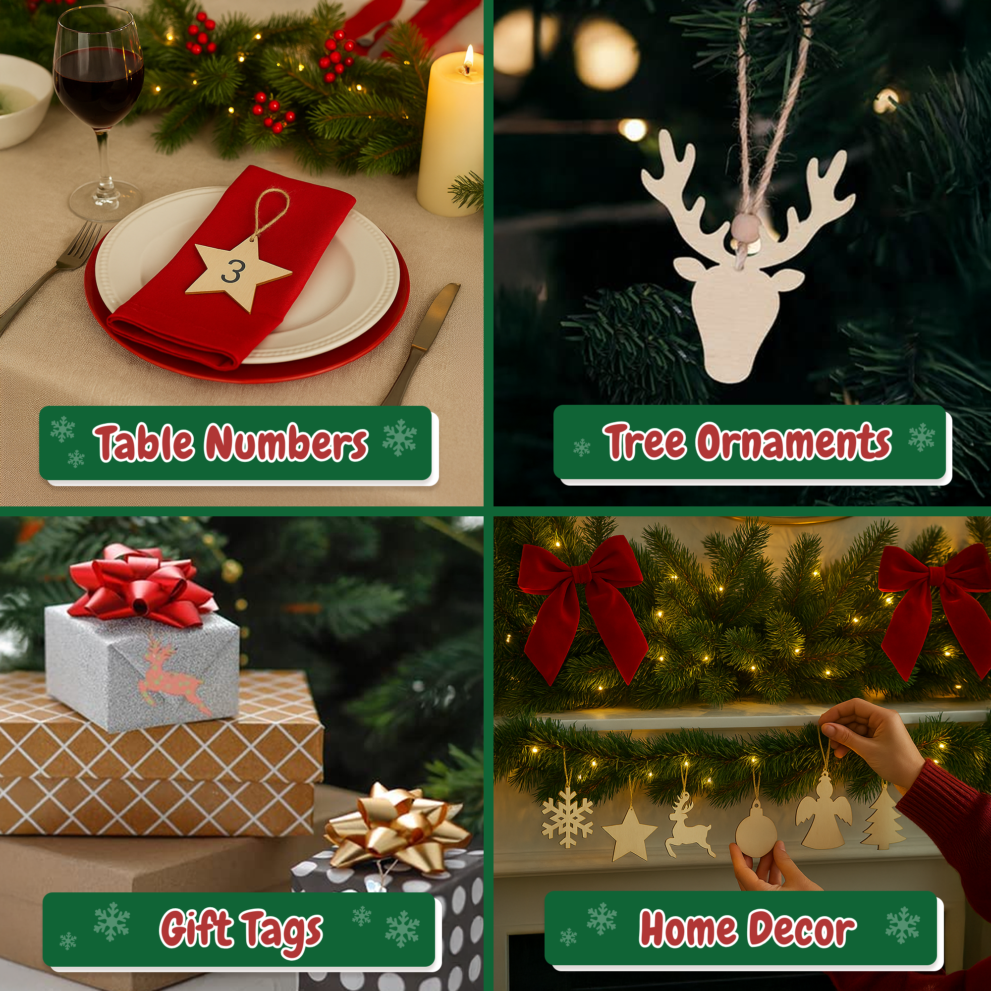 50 Sets Unfinished Wood Christmas Ornaments for Crafts - DIY Unfinished Wood Ornaments for Crafts Bulk Blank Wooden Christmas Ornaments for Xmas Tree Hanging Decoration