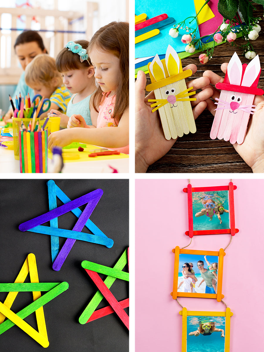 Wooden Craft Sticks, Colored Popsicle Sticks for Crafts, Rainbow 4.5 Inches Jumbo Bulk Pack by Mandala Crafts
