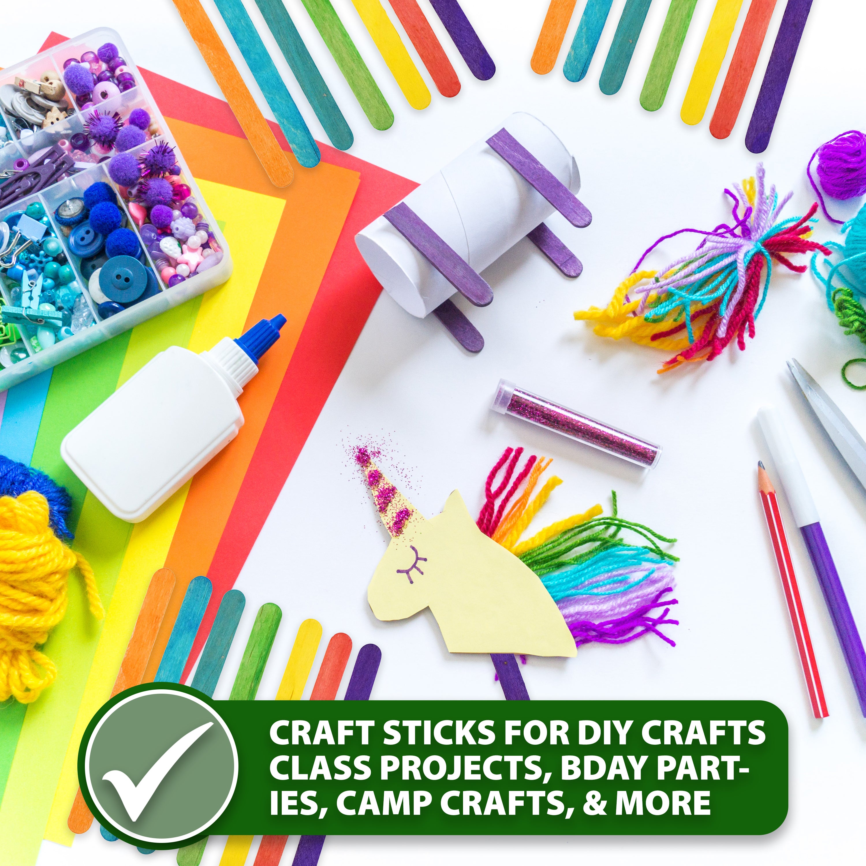 Wooden Craft Sticks, Colored Popsicle Sticks for Crafts, Rainbow 4.5 Inches Jumbo Bulk Pack by Mandala Crafts