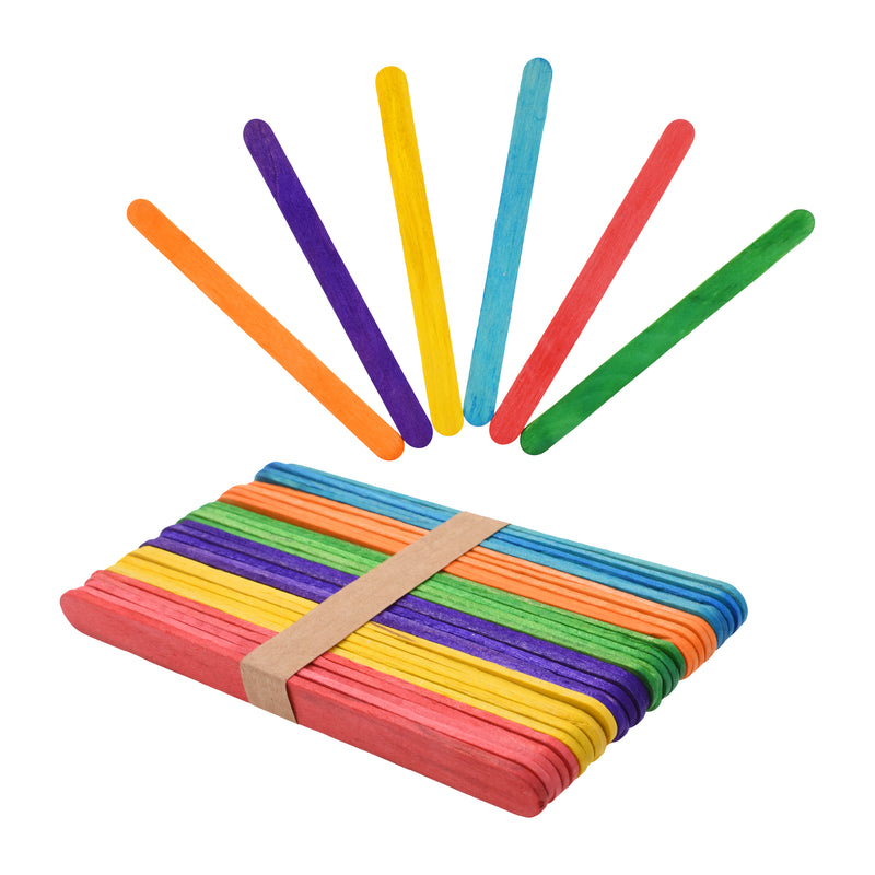 Wooden Craft Sticks, Colored Popsicle Sticks for Crafts, Rainbow 4.5 Inches Jumbo Bulk Pack by Mandala Crafts