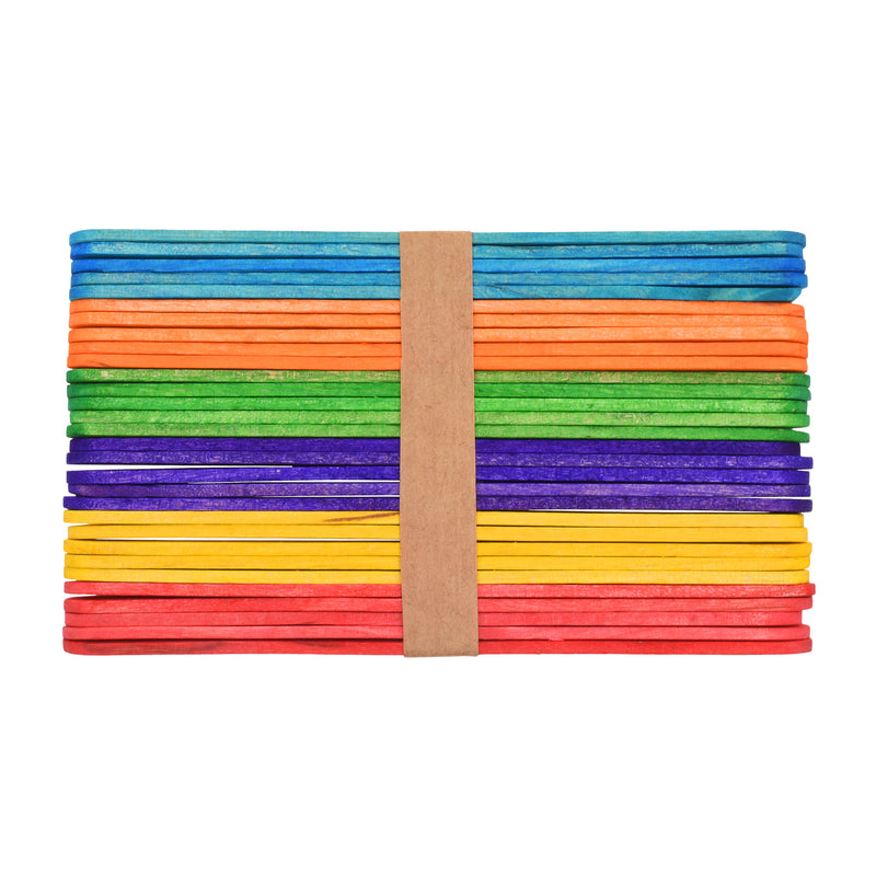 Wooden Craft Sticks, Colored Popsicle Sticks for Crafts, Rainbow 4.5 Inches Jumbo Bulk Pack by Mandala Crafts