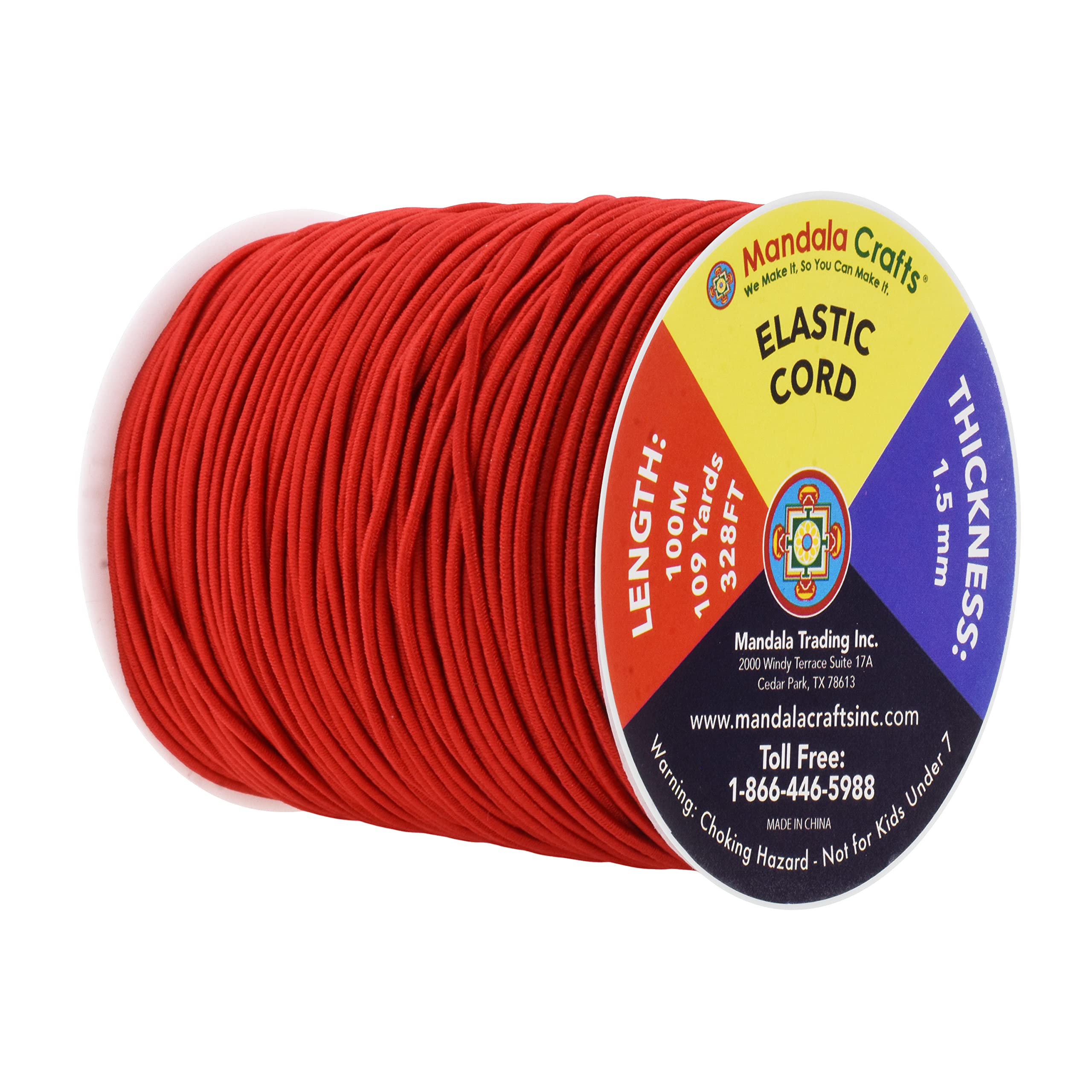 Mandala Crafts 1.5mm Red Elastic Cord for Jewelry Making - 109 Yds Stretchy Cord Round Elastic Strings for Bracelets Making String - Stretchy String for Crafts Beading