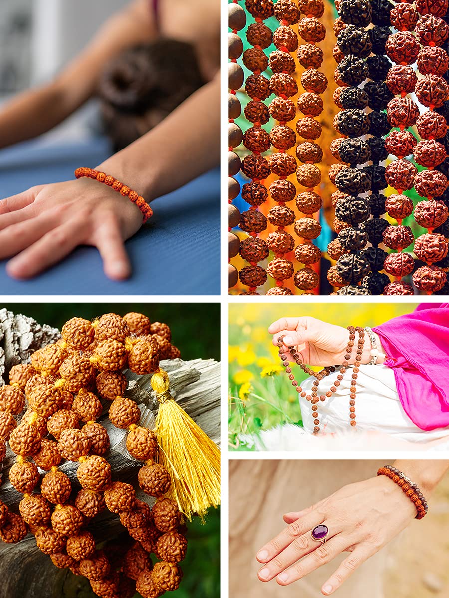 Mandala Crafts Rudraksha Bracelet for Women Men - Rudraksha Mala Bracelet - Rudraksha Beads Bracelet Tibet Beads Rudraksha Wrist Mala Yellow Tassel 8mm