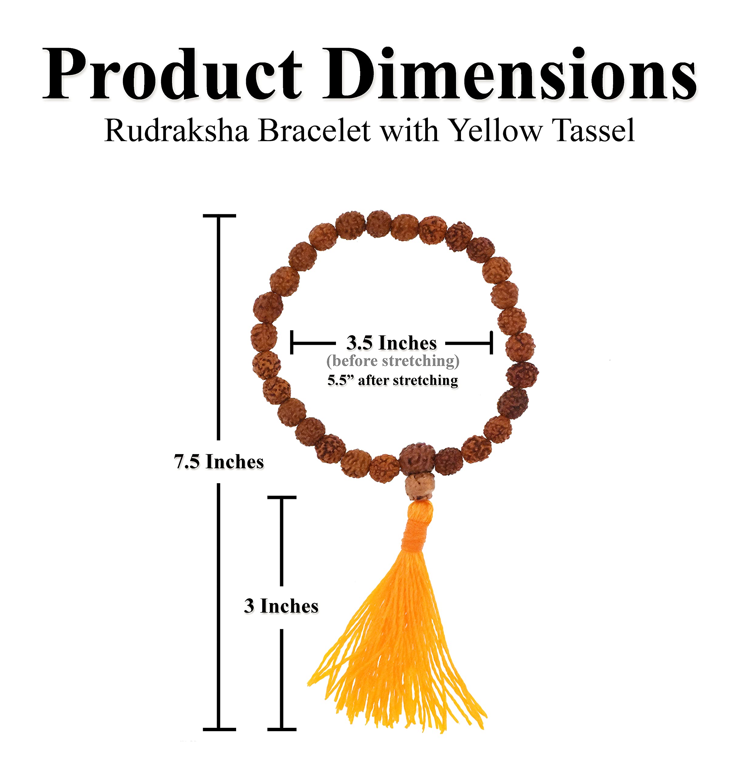 Mandala Crafts Rudraksha Bracelet for Women Men - Rudraksha Mala Bracelet - Rudraksha Beads Bracelet Tibet Beads Rudraksha Wrist Mala Yellow Tassel 8mm