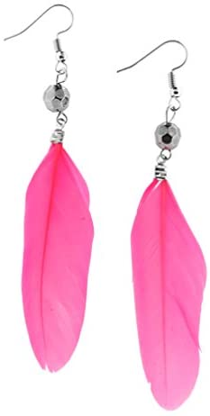 Unique Cute Beaded Feather Earrings Sexy Fashion Jewelry for Women Teens Girls (Disco Ball Pink)