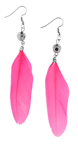 Unique Cute Beaded Feather Earrings Sexy Fashion Jewelry for Women Teens Girls (Disco Ball Pink)