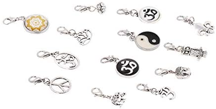 Mandala Crafts Clip On Charms with Lobster Clasp for Bracelet, Necklace, DIY Jewelry Making; Silver Tone, 12 Assorted PCs (Lotus Flower)