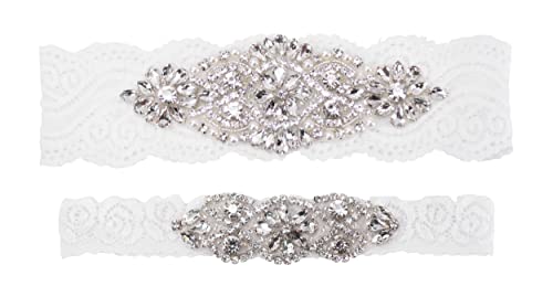 Mandala Crafts Wedding Garters for Bride - Rhinestone Wedding Garter Belt Set for Wedding - Lace Bridal Garters for Bride