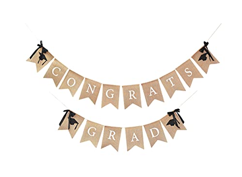 Burlap Congrats Grad Banner for Graduation Party Decorations Graduation Garland Bunting Hanging Flag Sign