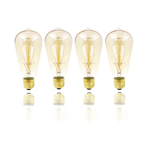 Vintage Edison Light Bulbs - ST64 Dimmable 60-Watt Incandescent Lightbulbs - Decorative Antique Style Filament Soft Warm White Hue E26 Base 4 Pack by Mandala Crafts Amber Glass