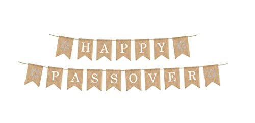 Mandala Crafts Happy Passover Banner Burlap Passover Decor - Passover Decorations Banner Garland - Happy Passover Sign Mantel Fireplace Jewish Holiday Decorations