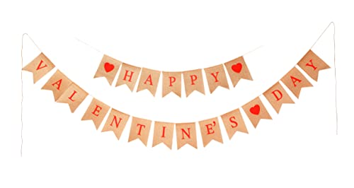 Mandala Crafts Happy Valentines Day Banner Valentines Day Decor - Burlap Banner Happy Valentines Day Sign Decoration - Heart Valentine Garland for Fireplace Mantel