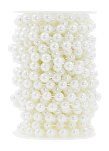 8mm Faux Pearl Beads Garland, 65.6 Ft Pearl String Chain Pearl Roll, Beige