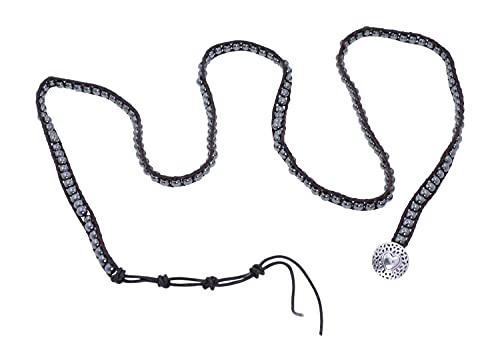 Stackable Bohemian Bracelet for Women Black Stone Beads Layering Beaded Leather Boho Wrap Bracelet