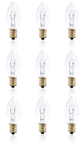 Night Light Bulb with Candelabra E12 Base - C7 7-Watt 120V Small Clear Glass Salt Lamp Chandelier Candle Replacement Incandescent Lightbulb by Mandala Crafts Pack of 9 7 Watt