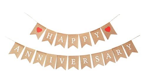 Happy Anniversary Banner Burlap Garland Happy Wedding Anniversary Banner for Party