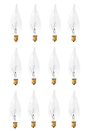 E12 40W Candelabra Light Bulbs for Chandelier; Flame Tip, 120-Volt, Pack of 12