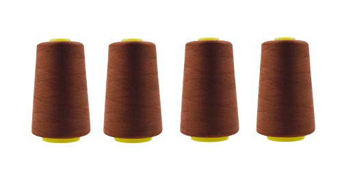 Mandala Crafts All Purpose Sewing Thread Spools - Brown Serger Thread Cones  4 Pack - 20S/2 24000 Yds Brown Polyester Thread for Overlock Sewing
