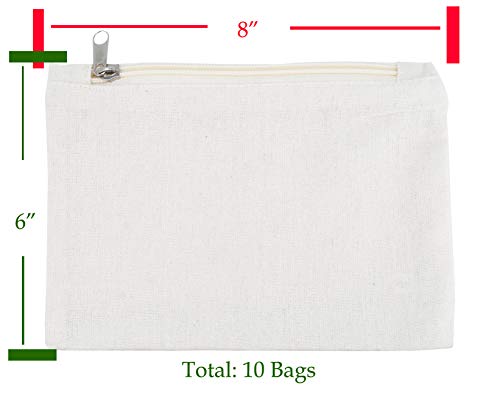 Canvas Makeup Bags in Bulk - Blank Canvas Zipper Pouches - Cotton Cosmetic Bags for Bridesmaid Pencil Case Sublimation Crafting Women Toiletry by Mandala Crafts, 10 PCs 8 X 6 Inches