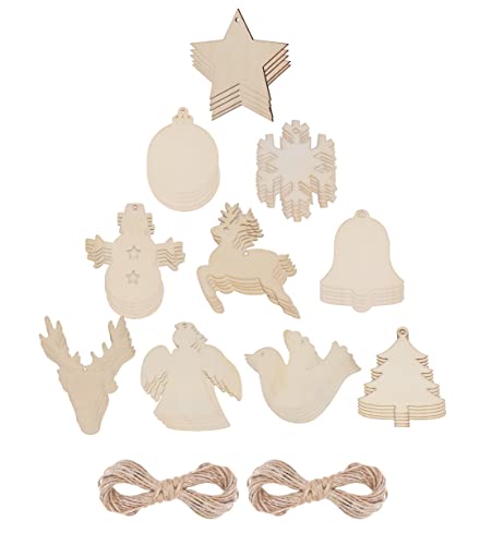 50 Sets Unfinished Wood Christmas Ornaments for Crafts - DIY Unfinished Wood Ornaments for Crafts Bulk Blank Wooden Christmas Ornaments for Xmas Tree Hanging Decoration