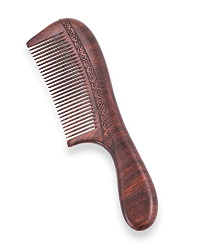 Mandala Crafts Wooden Comb - Anti-Static Wood Comb - Wooden Wide Tooth Hair Comb for Men Women Straight Curly Hair Detangling Beard Rosewood with a Handle