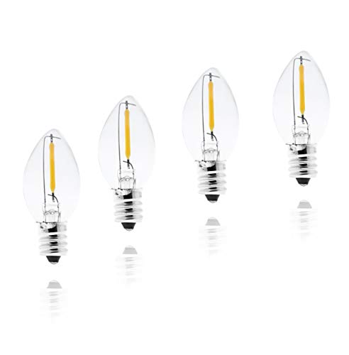 Night Light Bulb with Candelabra E12 Base, C7 4W 5W 6W 7W Incandescent Small Clear Chandelier Candle Light LED Replacement by Mandala Crafts, Pack of 4