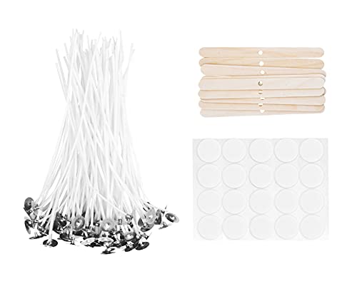 Mandala Crafts 100 Candle Wicks for Candle Making - Candle Wick Candle Making Kit 60 Candle Wick Stickers - Pretabbed Candle Wicks for Candlemaking Soy Wax 10 Wick Holders