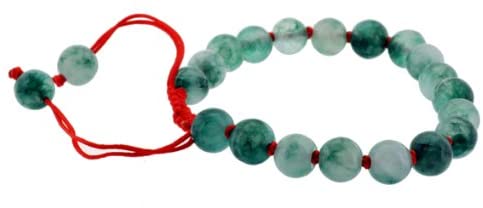 Green Beaded Drawstring Bracelet with Red Cord